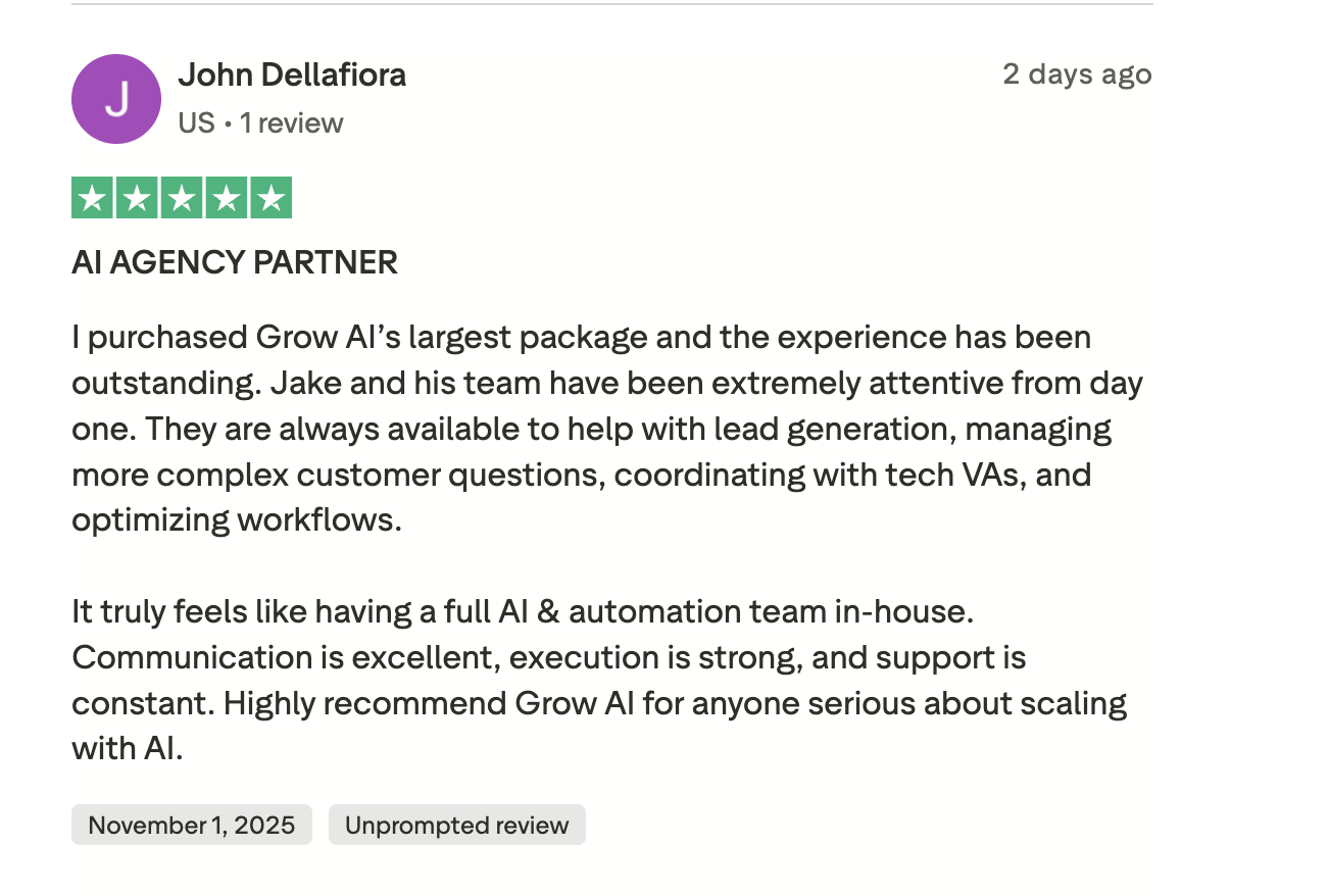 John Dellafiora 5-star Grow AI review - Is Grow AI Legit? Verified testimonial